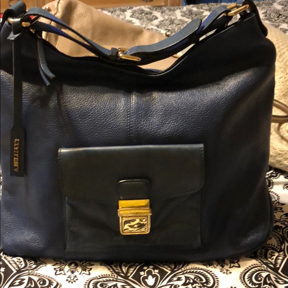 Italian denim blue pebble leather A Bellucci hobo